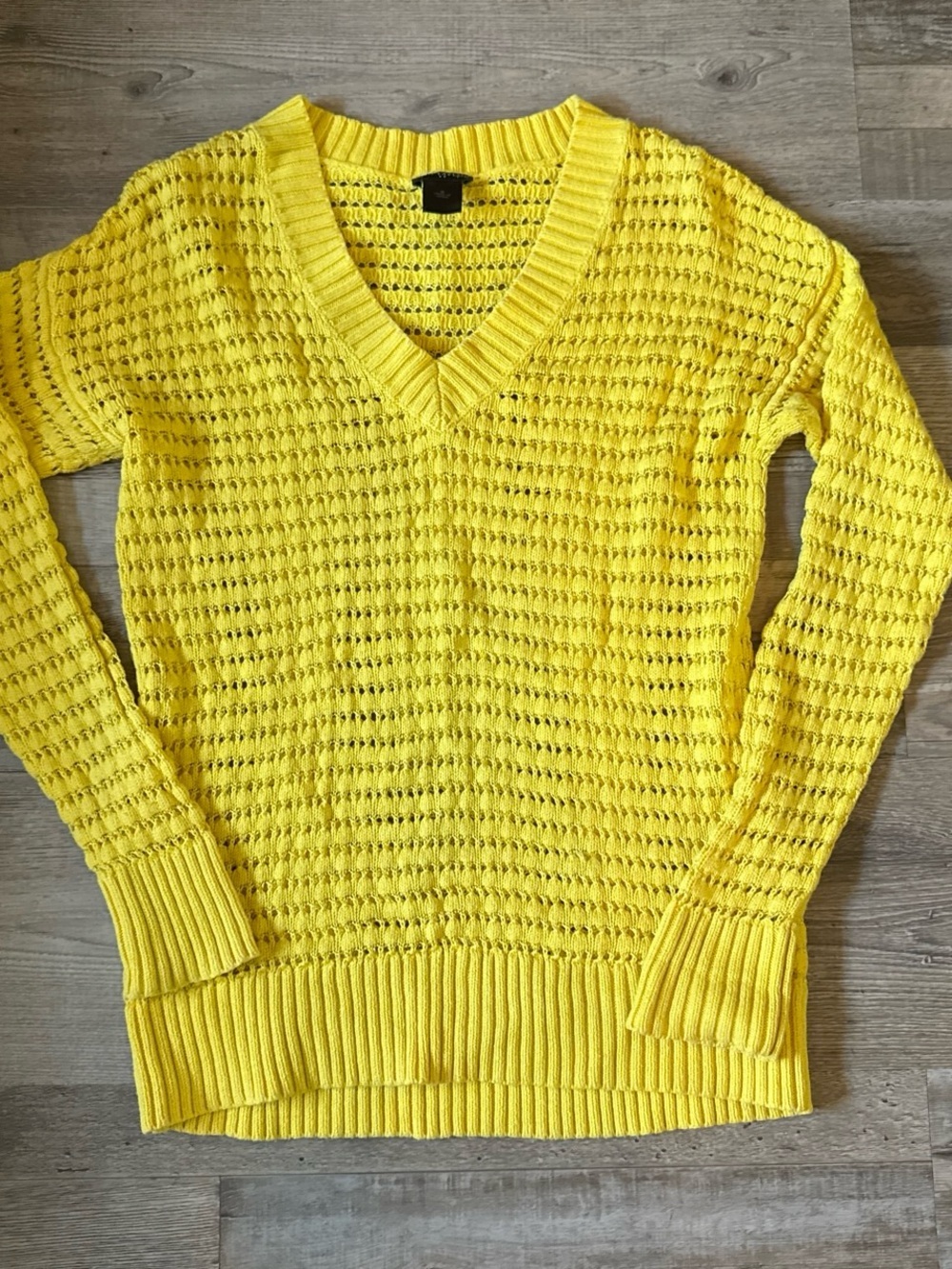 Ann Taylor Bright Yellow V-Neck Open Knit Women's Sweater size S